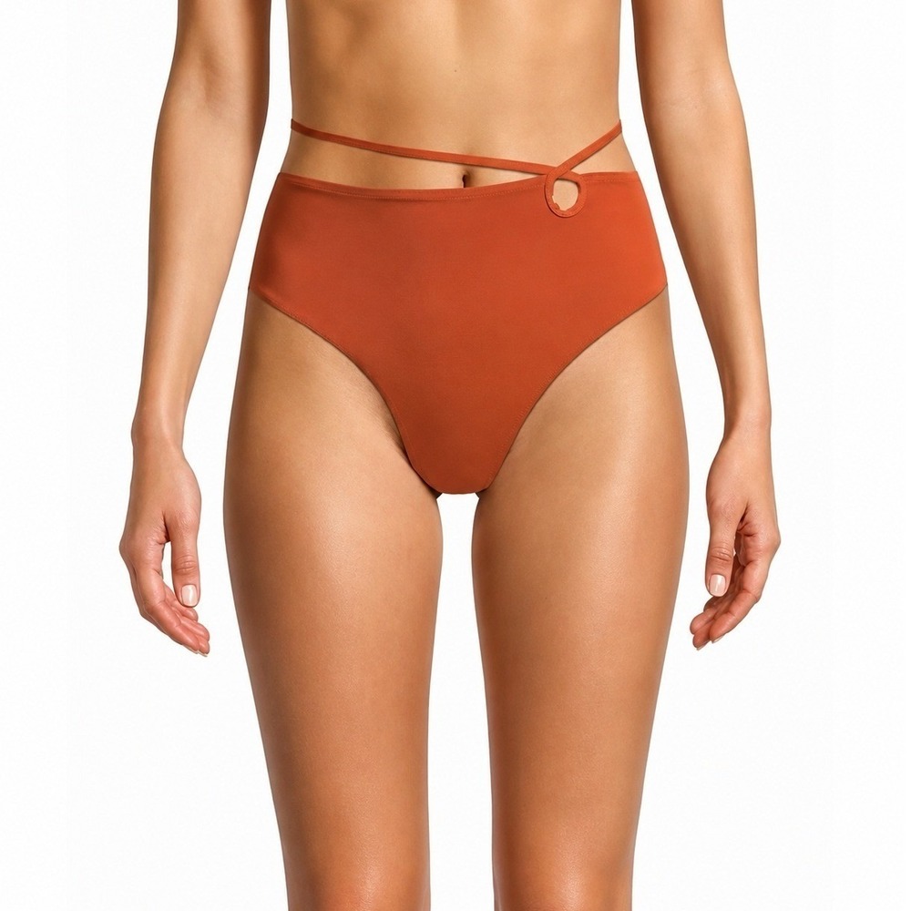 WeWoreWhat Strappy Tie Bikini Bottom Sahara Orange High Waist Cutout Sz M‎ NWT